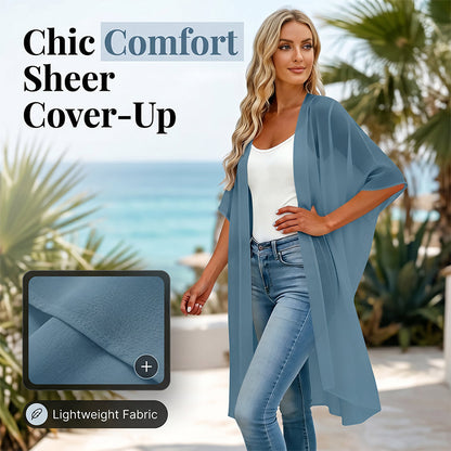 Women's Loose Solid Color Cover-Up Dress with Square Neck and Bow-Knot