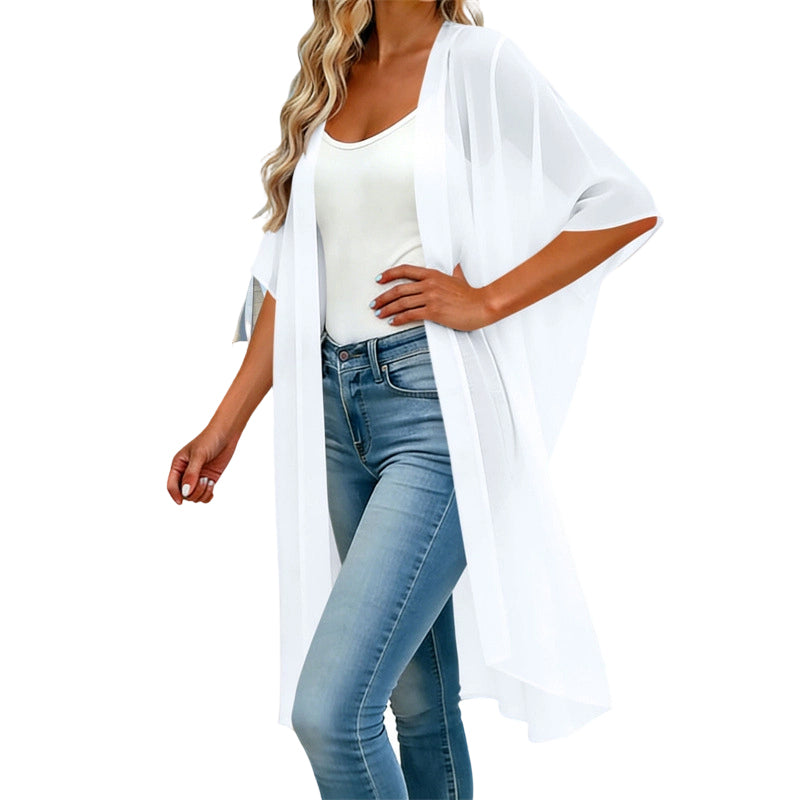 Women's Loose Solid Color Cover-Up Dress with Square Neck and Bow-Knot