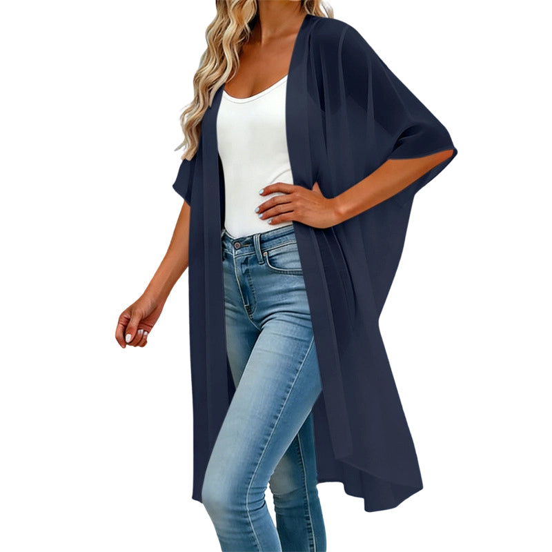 Women's Loose Solid Color Cover-Up Dress with Square Neck and Bow-Knot