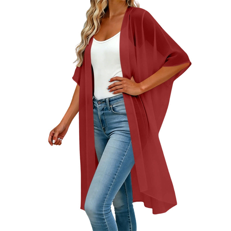 Women's Loose Solid Color Cover-Up Dress with Square Neck and Bow-Knot