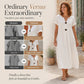 🌿 Summer Midi Dress with V-Neck & Decorative Buttons – Light Linen Material, Short Flared Sleeves – Simple Elegance for the Woman with Taste ✨