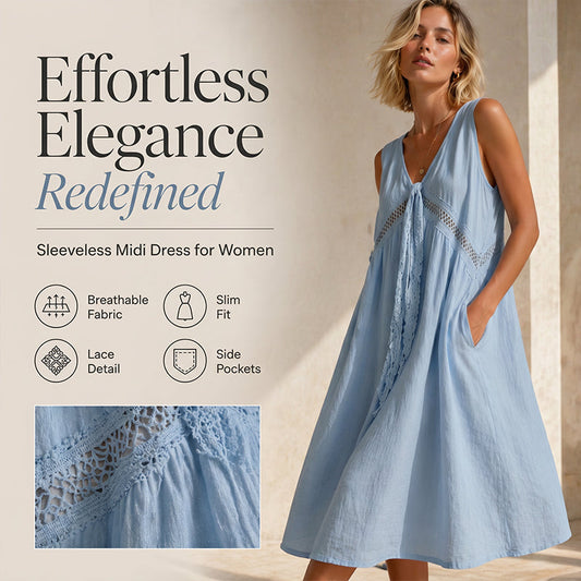 Women's Sleeveless Lace Trim V-Neck Dress