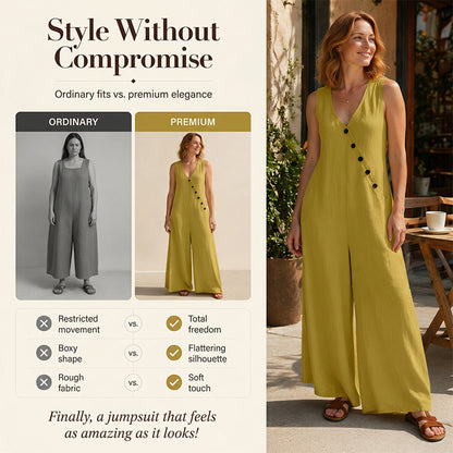 Women's Sleeveless V-Neck Jumpsuit with Pockets