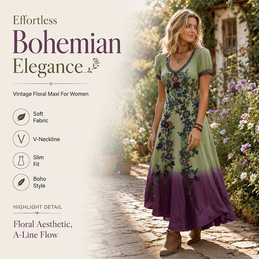 Women's Vintage V-Neck Floral Maxi Dress