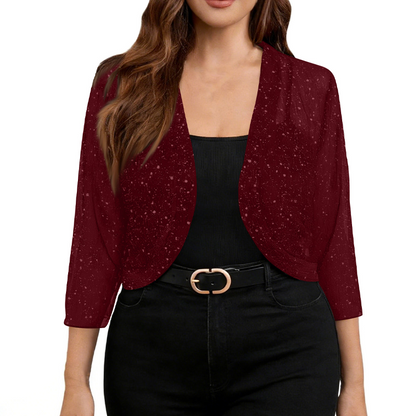 Women's Shimmer Mesh Open-Front Cardigan