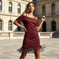 Women's Off-Shoulder Strap Fringe Dress