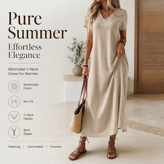 Women's Short Sleeve V-Neck Maxi Dress