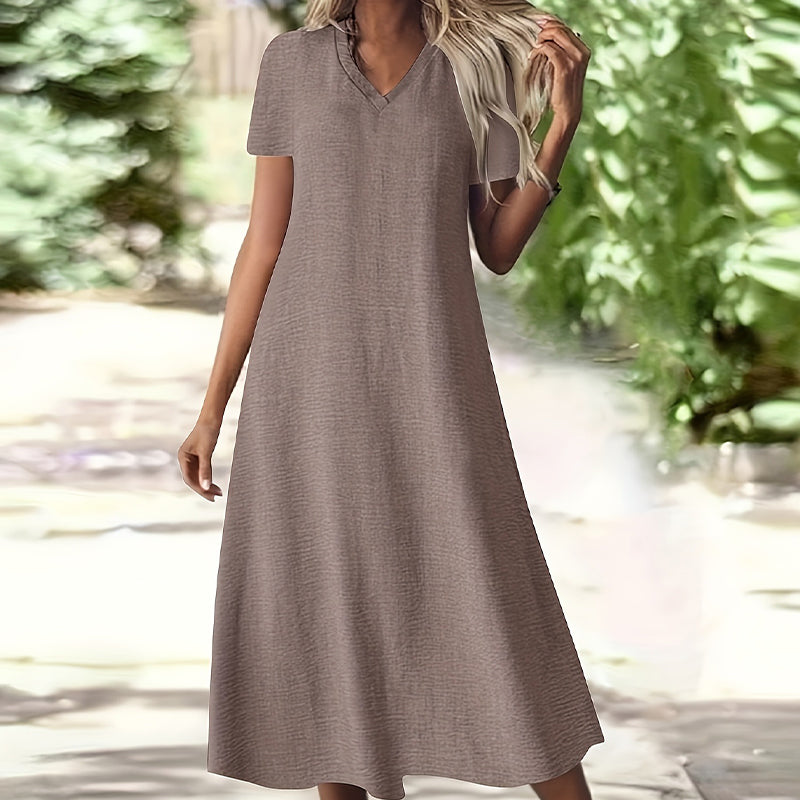Women's Short Sleeve V-Neck Maxi Dress