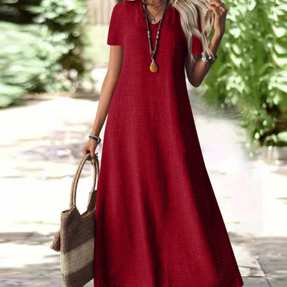 Women's Short Sleeve V-Neck Maxi Dress