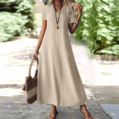 Women's Short Sleeve V-Neck Maxi Dress