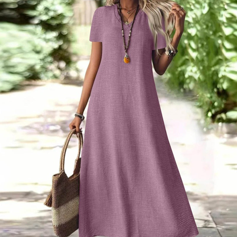 Women's Short Sleeve V-Neck Maxi Dress