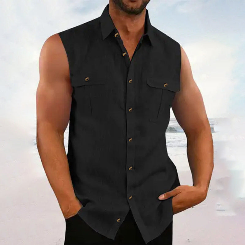 Men's Summer Sleeveless Button-Down Shirt