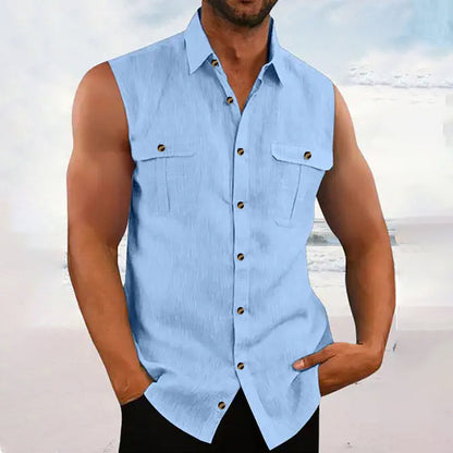 Men's Summer Sleeveless Button-Down Shirt