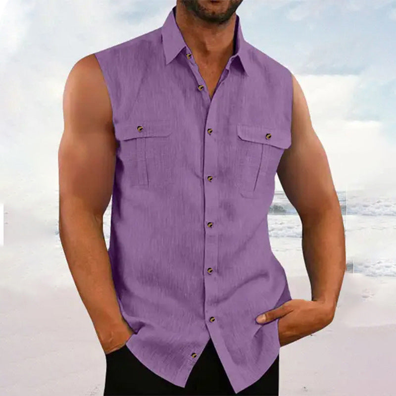 Men's Summer Sleeveless Button-Down Shirt