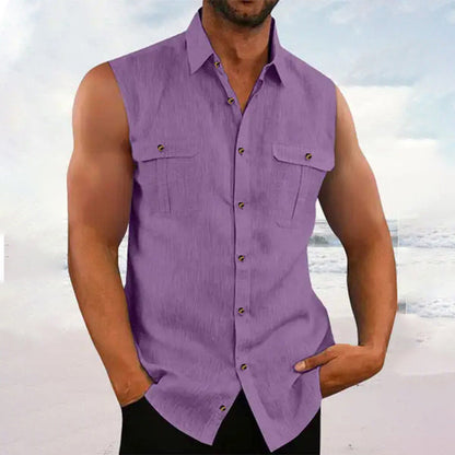 Men's Summer Sleeveless Button-Down Shirt