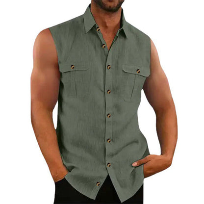 Men's Summer Sleeveless Button-Down Shirt