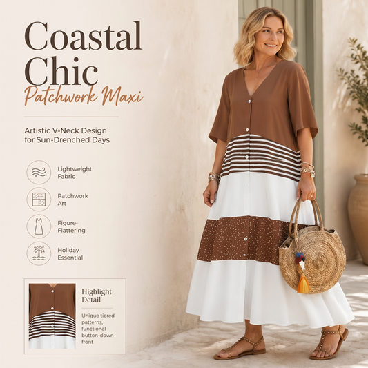Women's Summer V-Neck Button-Up Maxi Dress