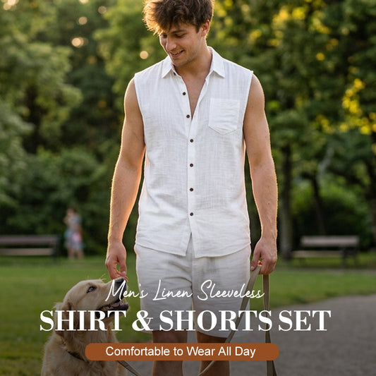 Men's Linen Sleeveless Shirt & Shorts Set