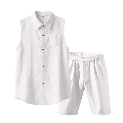 Men's Linen Sleeveless Shirt & Shorts Set