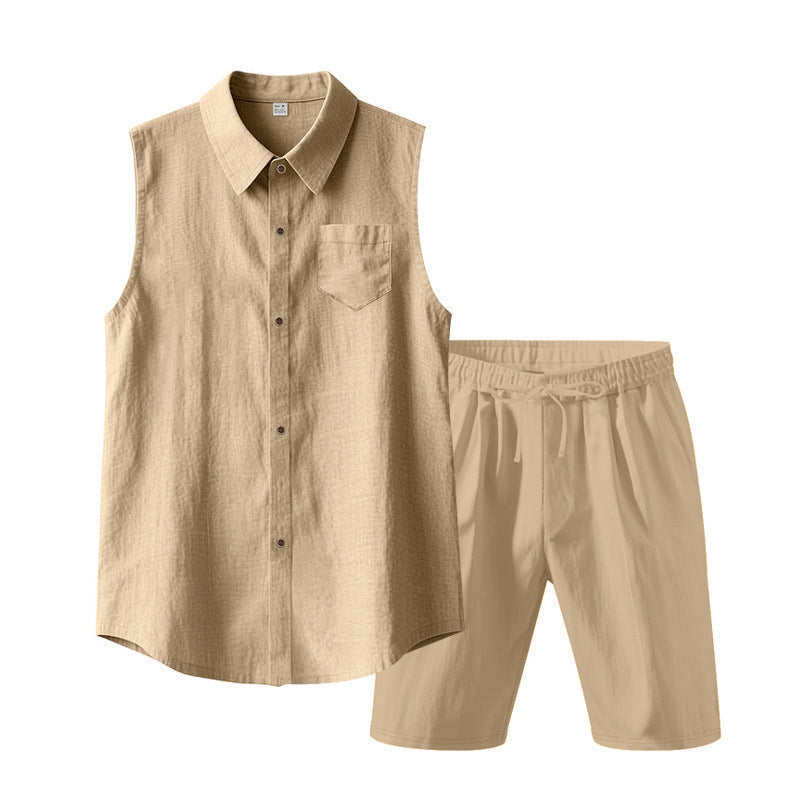 Men's Linen Sleeveless Shirt & Shorts Set
