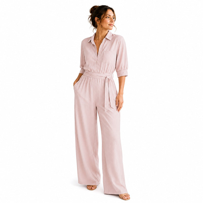 Women's Half Sleeve Wide-Leg Jumpsuit