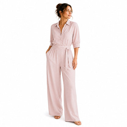 Women's Half Sleeve Wide-Leg Jumpsuit