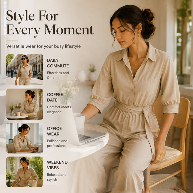 Women's Half Sleeve Wide-Leg Jumpsuit