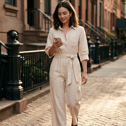 Women's Half Sleeve Wide-Leg Jumpsuit