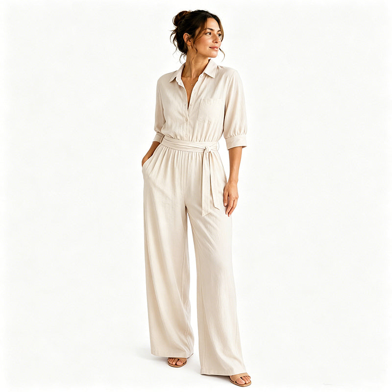 Women's Half Sleeve Wide-Leg Jumpsuit