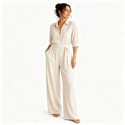 Women's Half Sleeve Wide-Leg Jumpsuit