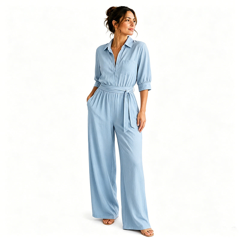 Women's Half Sleeve Wide-Leg Jumpsuit