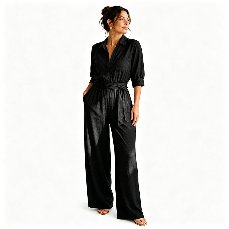 Women's Half Sleeve Wide-Leg Jumpsuit