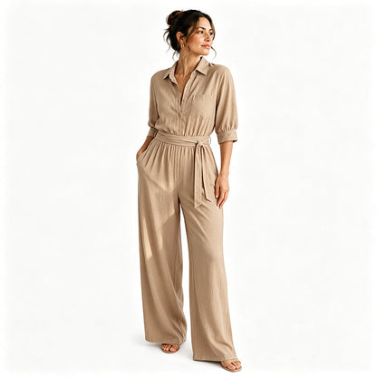 Women's Half Sleeve Wide-Leg Jumpsuit