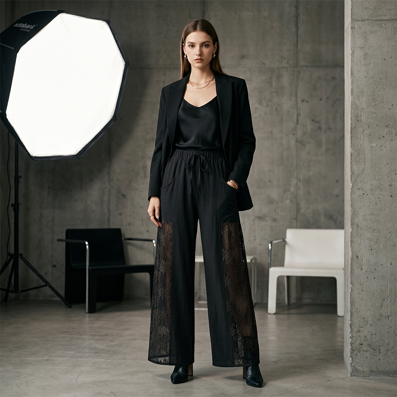 Women's Flowing Lace Pants With Drawstring