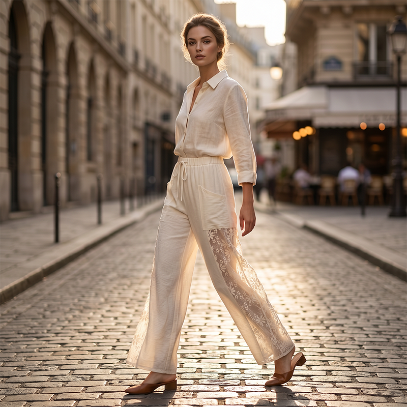 Women's Flowing Lace Pants With Drawstring