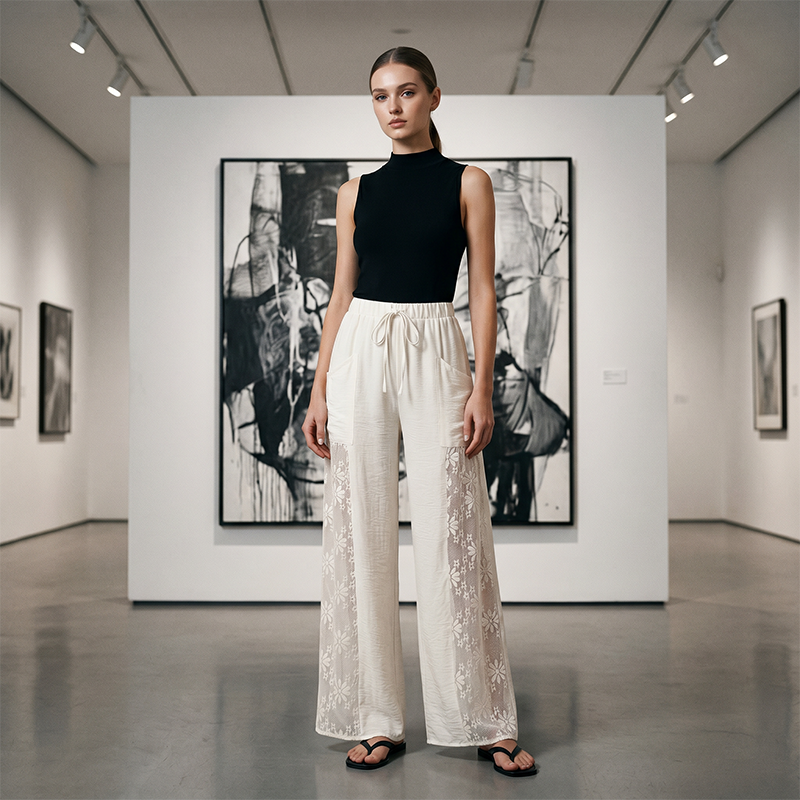 Women's Flowing Lace Pants With Drawstring
