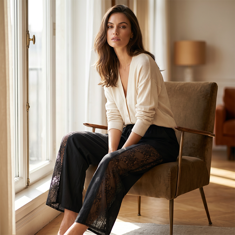 Women's Flowing Lace Pants With Drawstring