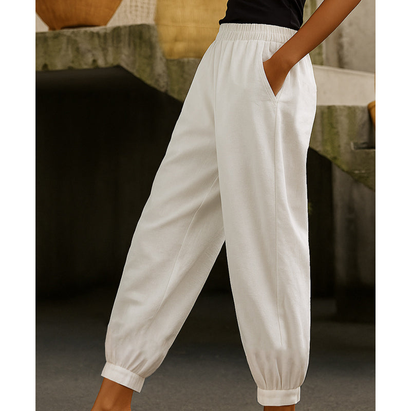 Women's Casual Solid Color Ankle-Cuffed Pants