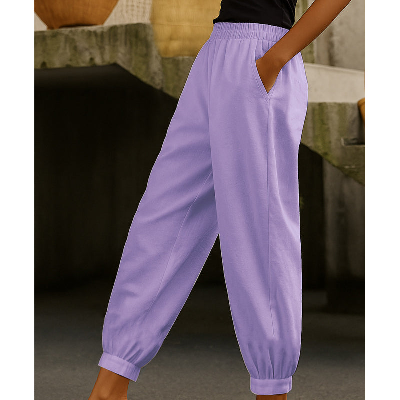 Women's Casual Solid Color Ankle-Cuffed Pants