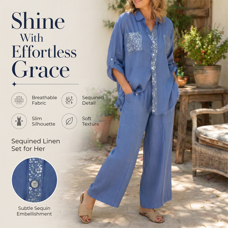 Women's Sequin Shirt & Wide-Leg Pants Set