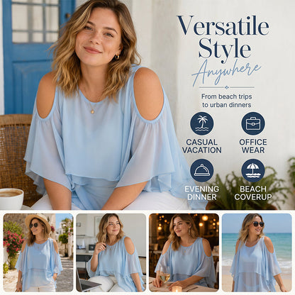 Women's Summer Cold Shoulder Ruffle Top