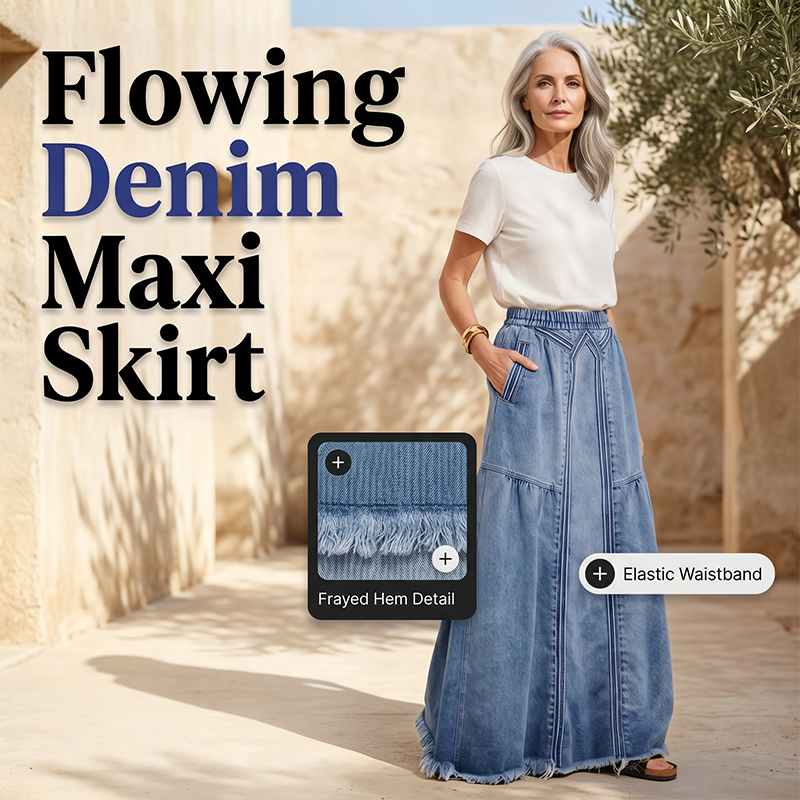 Women Casual Denim Maxi Skirt