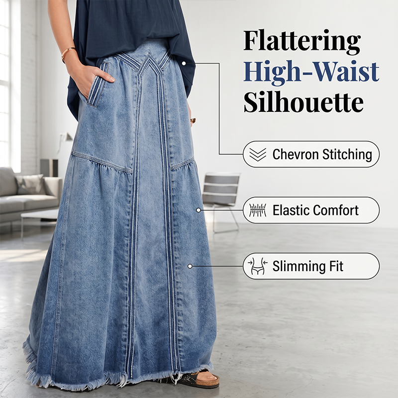 Women Casual Denim Maxi Skirt