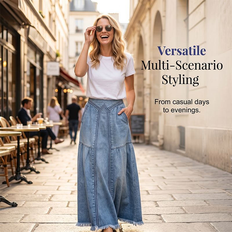 Women Casual Denim Maxi Skirt
