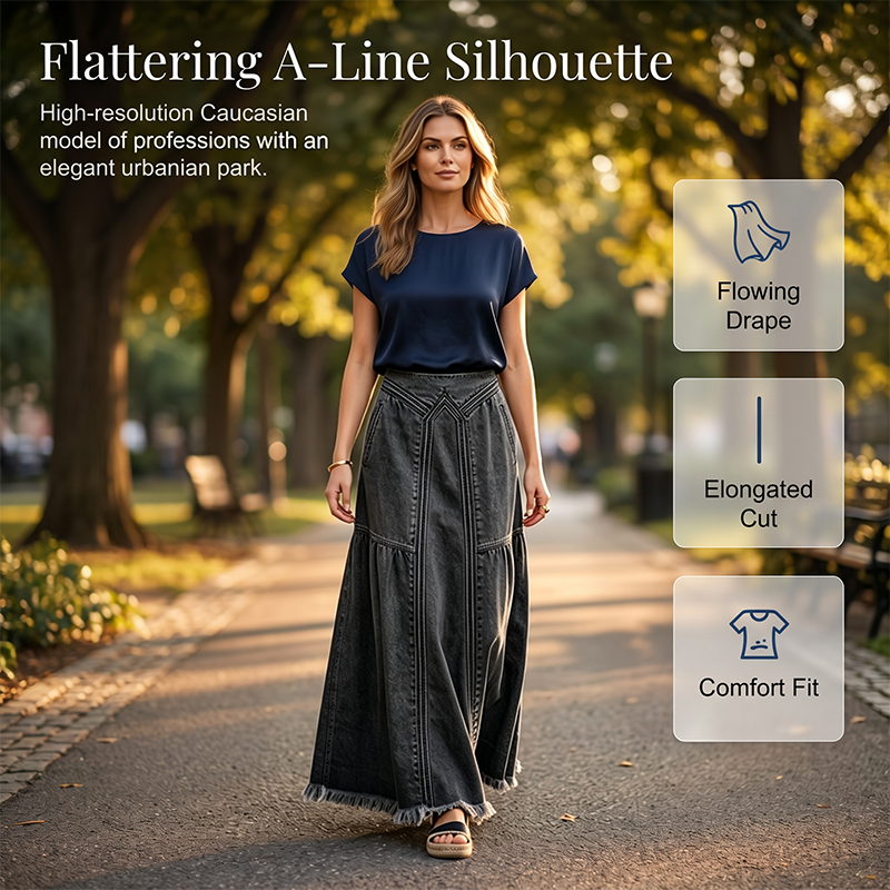 Women Casual Denim Maxi Skirt