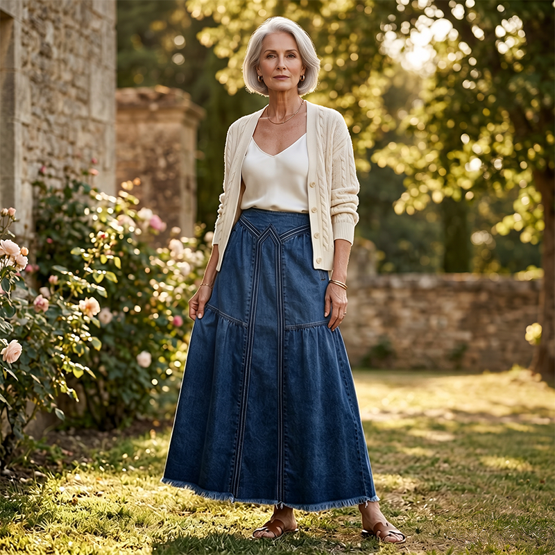 Women Casual Denim Maxi Skirt