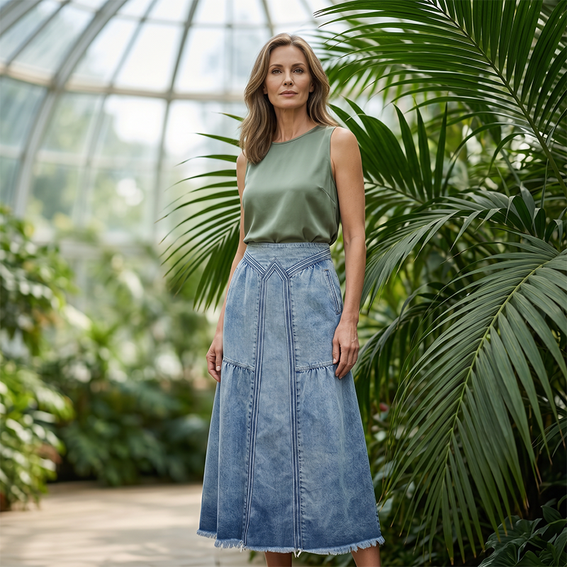 Women Casual Denim Maxi Skirt