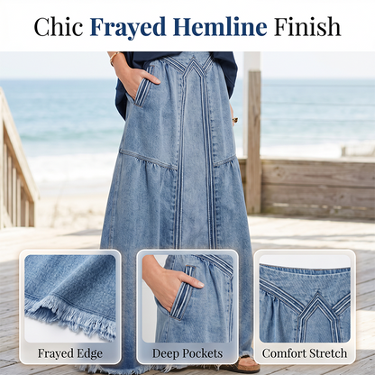 Women Casual Denim Maxi Skirt