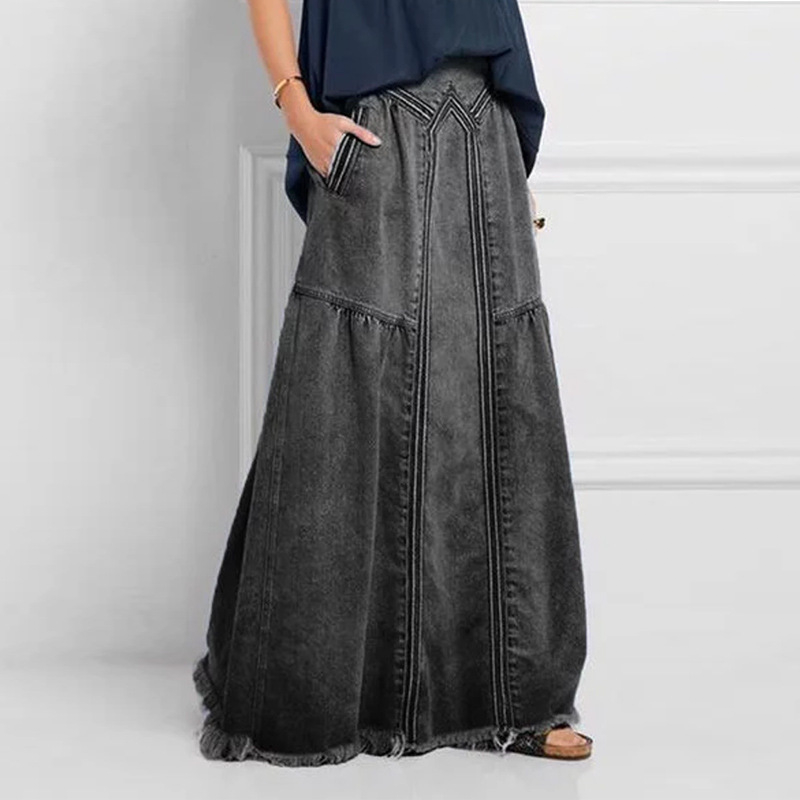 Women Casual Denim Maxi Skirt