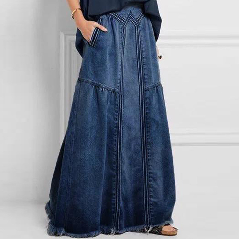 Women Casual Denim Maxi Skirt